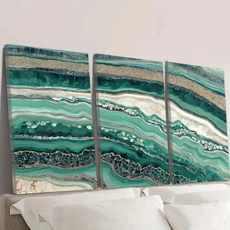 3pcs Artificial Jade Ocean Abstract Wall Art Set Canvas Framed 40x60cm - High Quality Print 100% Australian Made Wall Canvas Ready to Hang - Bella Home Decor