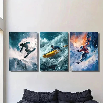 3pcs Skiing and Kayaking Surfing Wall Art Canvas Unframed – High Quality Print 100% Australian Made Wall Canvas