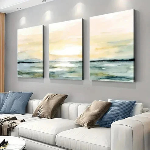 3pcs Sunrise Sunset Beach Ocean Abstract Wall Art Set Canvas Unframed - High Quality Print 100% Australian Made Wall Canvas