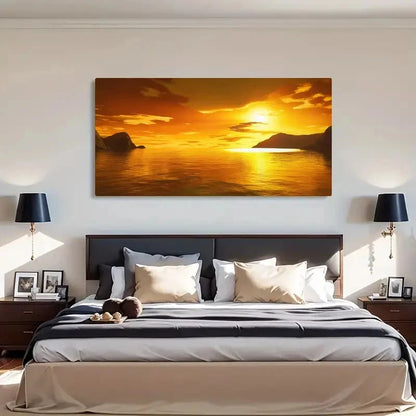 Seaside Landscape Orange Décor Wall Art Canvas Office Home Room Framed 120x60cm - Bella Home Decor
