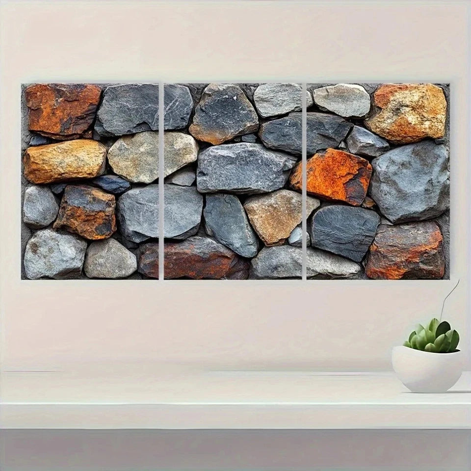 3pcs Rustic Stone Texture Earthy Metal Print Ready to Hang Art