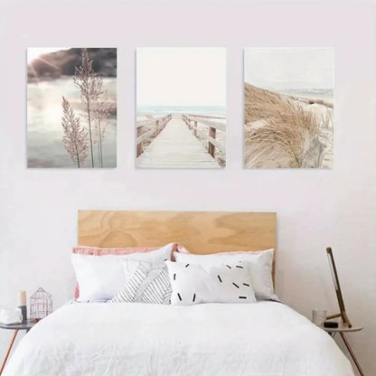 3pcs Coastal Beach Classic & Modern Boho Ocean Metal Print Ready to Hang Art - Bella Home Decor
