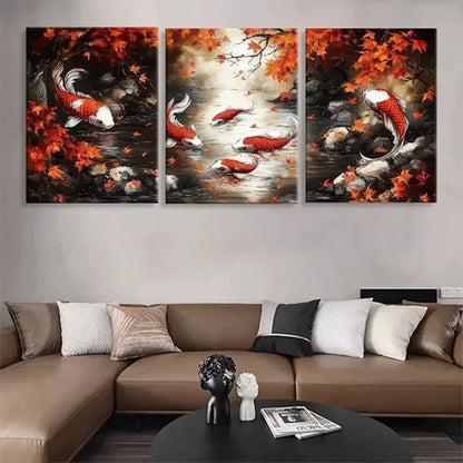 3pcs Japanese Koi Fish Japanese Koi Fish Perfect Wall Art Canvas Unframed - High Quality Print 100% Australian Made Wall Canvas