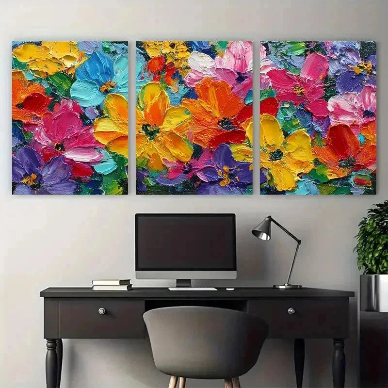 3pcs Abstract Sunflower Impasto Garden Perfect Wall Art Set Canvas Framed 60x90cm - High Quality Print 100% Australian Made Wall Canvas Ready to Hang