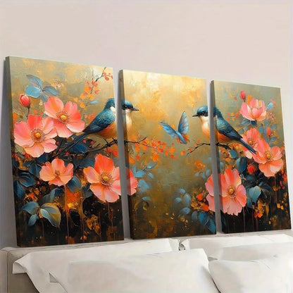 3pcs Beautiful Painting of Flowers And Birds Wall Art Set Canvas Framed 40x60cm - High Quality Print 100% Australian Made Wall Canvas Ready to Hang - Bella Home Decor
