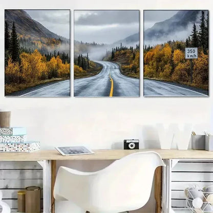 3pcs Autumn Mountain Road Triptych Wall Art Set Wall Art Canvas Unframed - High Quality Print 100% Australian Made Wall Canvas - Bella Home Decor