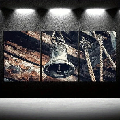 3pcs Corner Of The Ship Old Big Bell Metal Print Ready to Hang Art - Bella Home Decor