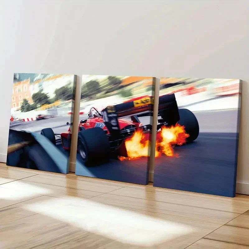 3pcs Formula 1 Racing Race Car Modern Wall Art Set Canvas Framed 40x60cm - High Quality Print 100% Australian Made Wall Canvas Ready to Hang - Bella Home Decor