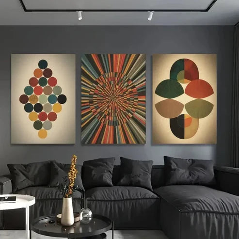 3pcs Geometric Shapes, Color Circles Wall Art Set Canvas Unframed - High Quality Print 100% Australian Made Wall Canvas - Bella Home Decor