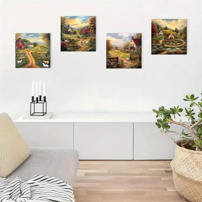 4pcs Beautiful Countryside View Wall Art Canvas Framed