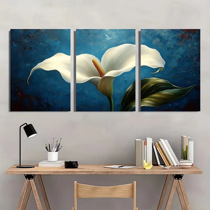 3pcs Calla Lily with Dark Navy Blue Painting   Wall Art Set Canvas Framed 40x60cm - High Quality Print 100% Australian Made Wall Canvas Ready to Hang - Bella Home Decor