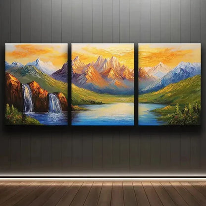 3pcs Golden Peaks Mountain Range Luxurious Wall Art Set Canvas Unframed - High Quality Print 100% Australian Made Wall Canvas - Bella Home Decor
