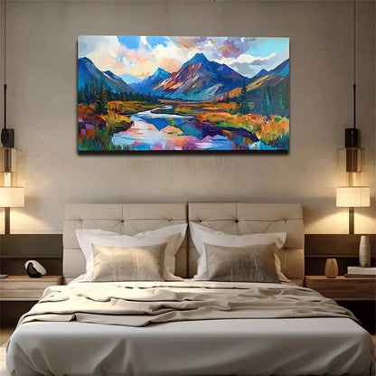 Vibrant Mountain Landscape Wall Art Canvas Office Home Room Framed 120x60cm