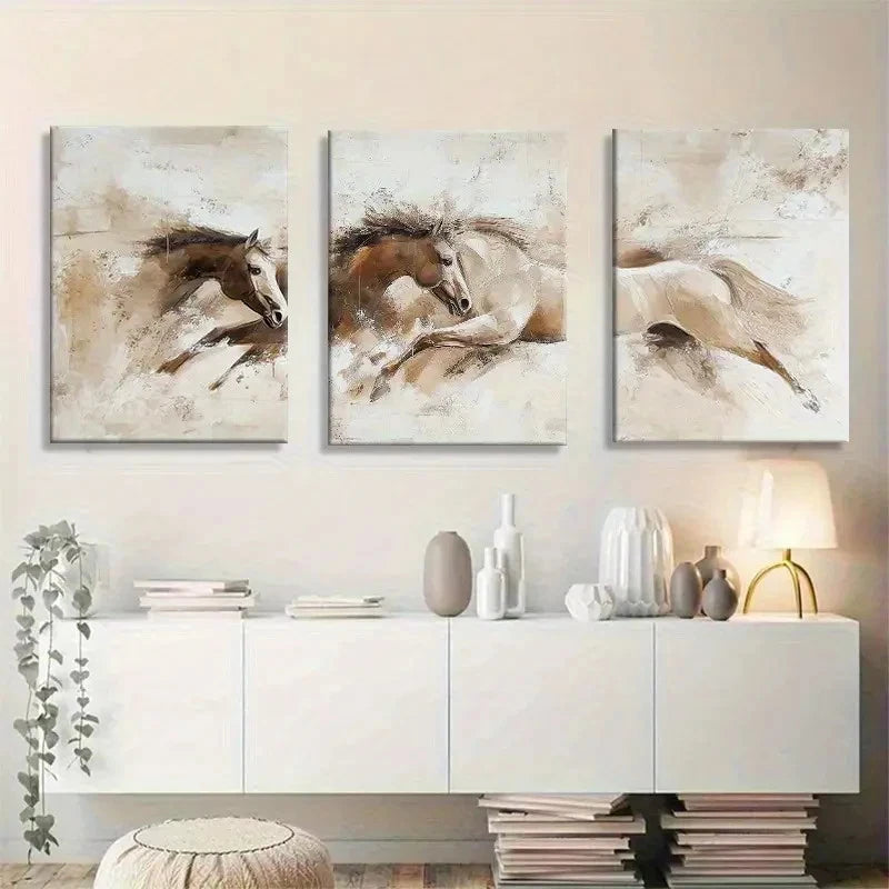3pcs Brown and Beige Western Farmhouse Metal Print Ready to Hang Art - Bella Home Decor