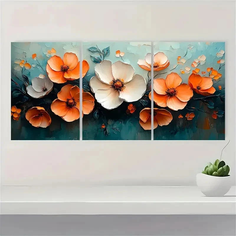 3pcs Abstract Texture Orange Floral  JN  Wall Art Set Canvas Framed 50x70cm - High Quality Print 100% Australian Made Wall Canvas Ready to Hang - Bella Home Decor