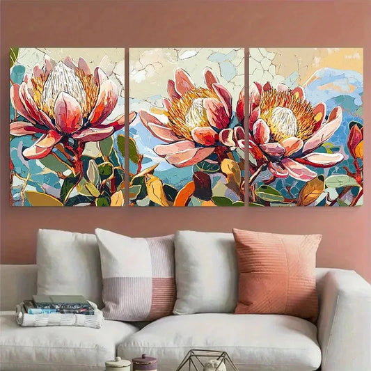 3pcs Botanical Décor Floral Travel Perfect Wall Art Set Canvas Framed 40x60cm - High Quality Print 100% Australian Made Wall Canvas Ready to Hang