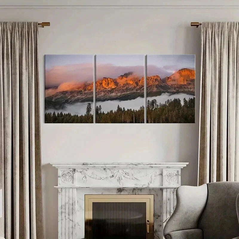 3pcs Sunset Mountains & Forest Modern Wall Art Set Canvas Framed 60x90cm - High Quality Print 100% Australian Made Wall Canvas Ready to Hang - Bella Home Decor