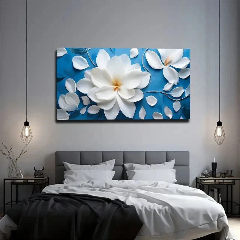 Flowers White Petals Suitable Wall Art Canvas Office Home Room Framed 120x60cm