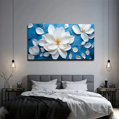 Flowers White Petals Suitable Wall Art Canvas Office Home Room Framed 120x60cm