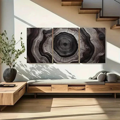 3pcs Deep Espresso & Beige Tree Ring Wall Art Canvas Unframed - High Quality Print 100% Australian Made Wall Canvas - Bella Home Decor