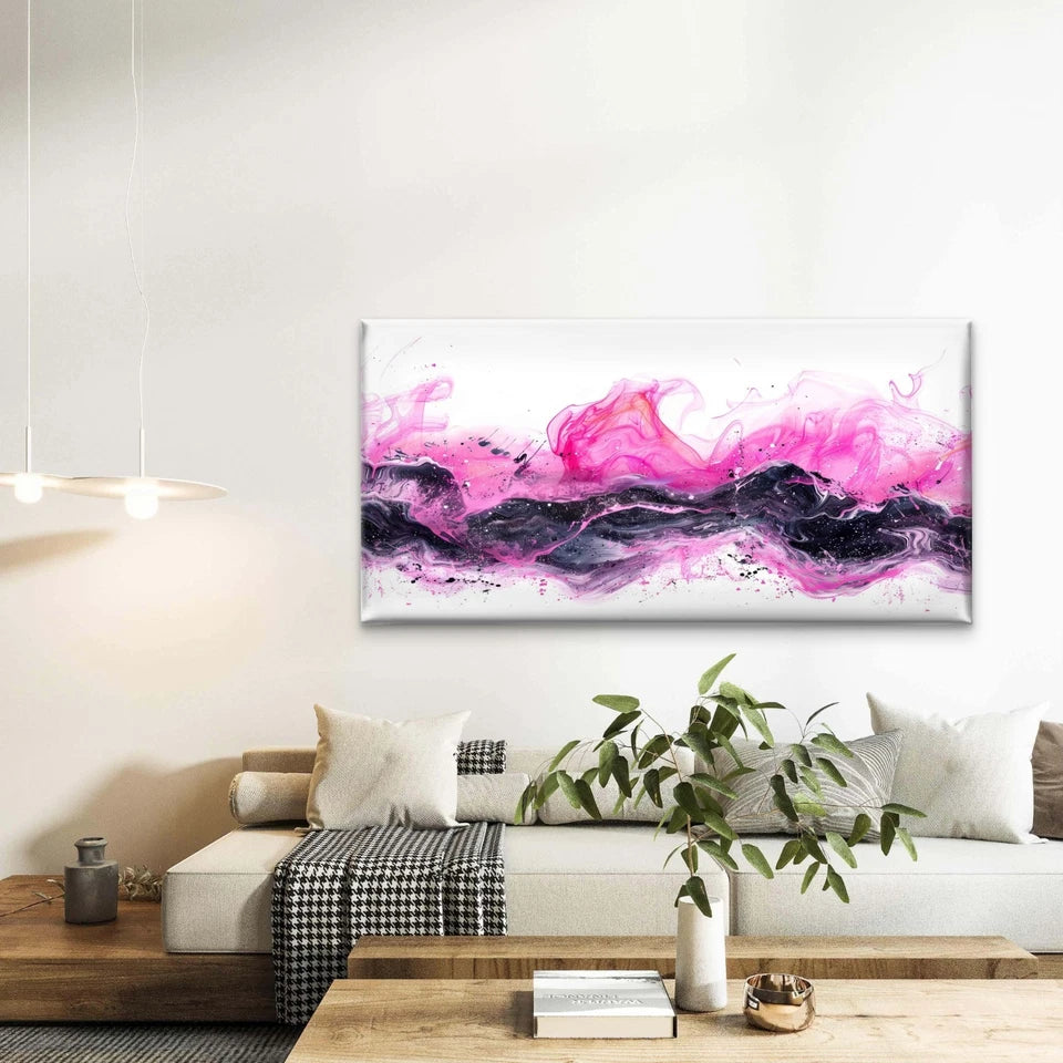 Pink And Black Ink Abstract Wall Art Canvas Office Home Room Framed 120x60cm - Bella Home Decor