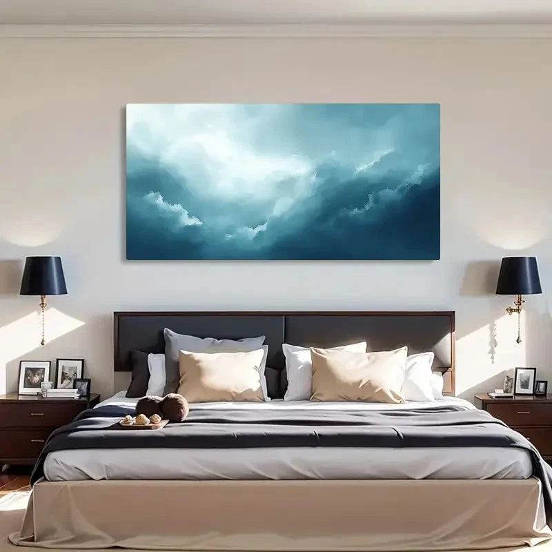 Dreamy Blue Sky Clouds Design Wall Art Canvas Office Home Room Framed 120x60cm - Bella Home Decor