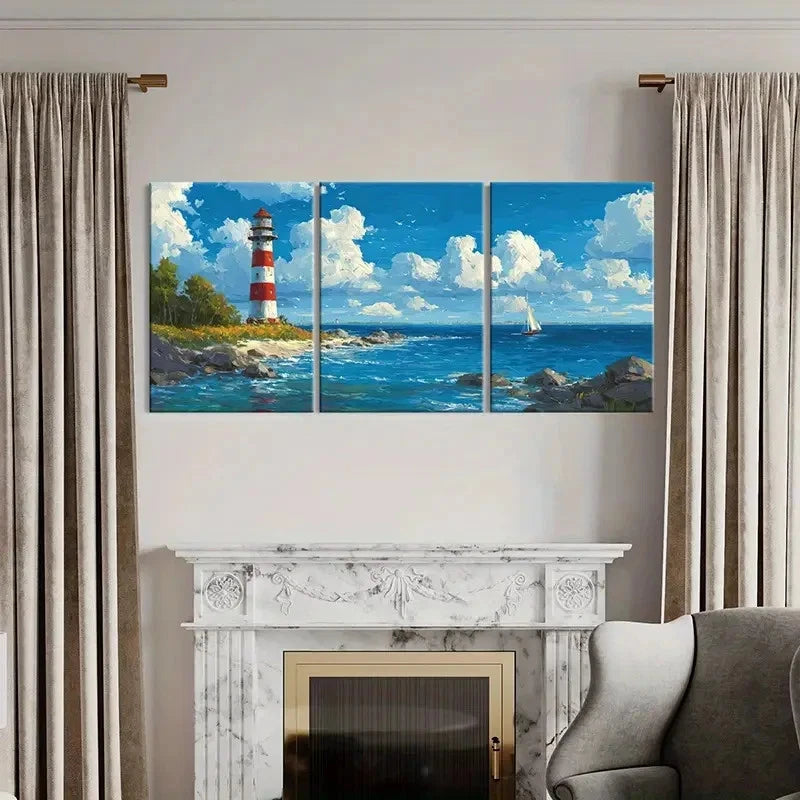 3pcs Australian Cape Moreton Lighthouse Wall Art Set Canvas Framed 60x90cm - High Quality Print 100% Australian Made Wall Canvas Ready to Hang - Bella Home Decor