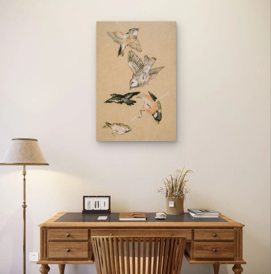 Vintage Sketch Style Flying Birds Minimalist 40x60cm Metal Print Ready to Hang