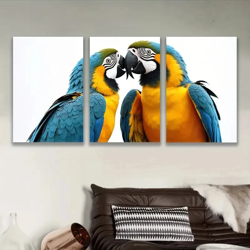3pcs Blue And Yellow Parrots Wall Art Set Canvas Framed 50x70cm - High Quality Print 100% Australian Made Wall Canvas Ready to Hang - Bella Home Decor