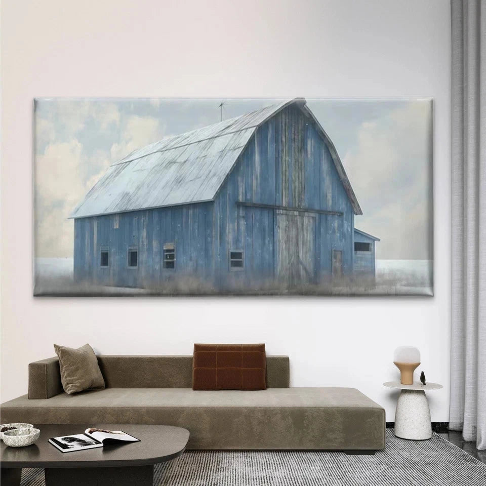 Rustic Blue Wooden Barn Wall Art Canvas Office Home Room Framed 120x60cm