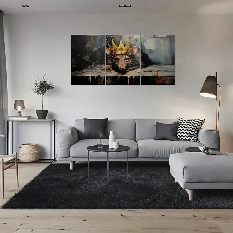 3pcs Golden Crowned Rat Animal Painting Metal Print Ready to Hang Art - Bella Home Decor