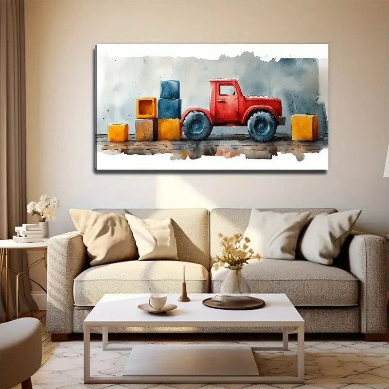Toy Car Building Blocks Wall Art Canvas Office Home Room Framed 120x60cm