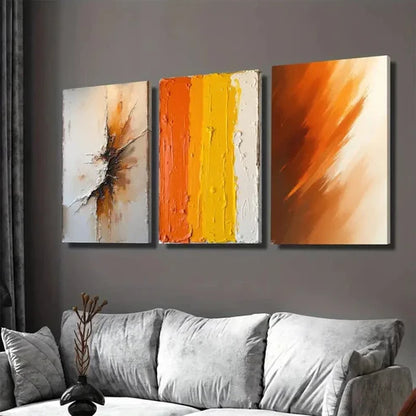 3pcs Abstract Vibrant Orange, Yellow & White Canvas Unframed - High Quality Print 100% Australian Made Wall Canvas - Bella Home Decor