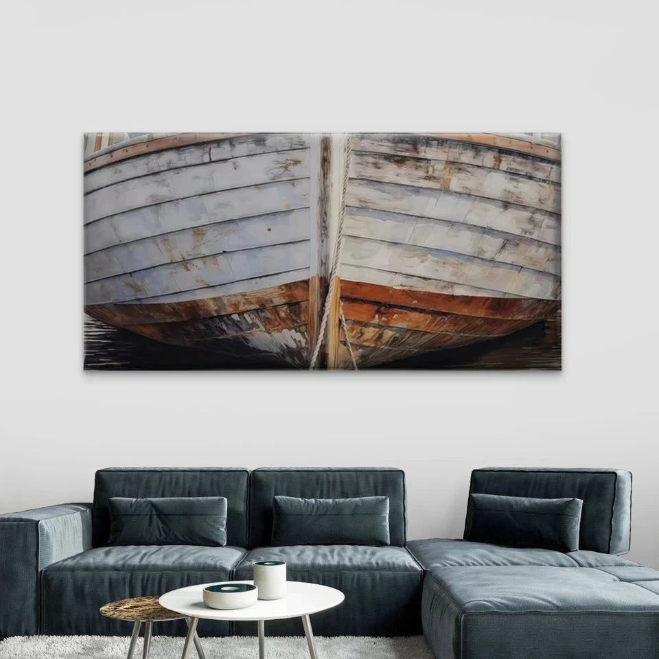 Nautical Rustic Wooden Boat Wall Art Canvas Office Home Room Framed 120x60cm