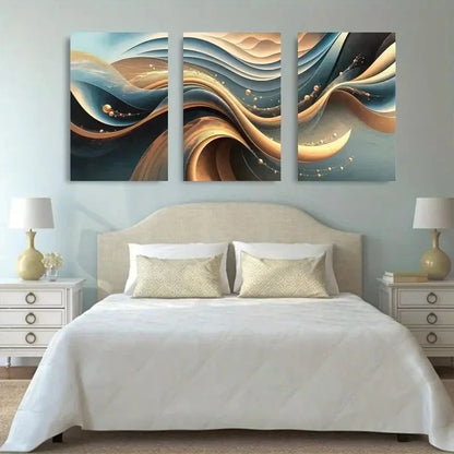 3pcs Three Abstract Paintings Gold,Blue     Wall Art Set Canvas Framed 60x90cm - High Quality Print 100% Australian Made Wall Canvas Ready to Hang - Bella Home Decor