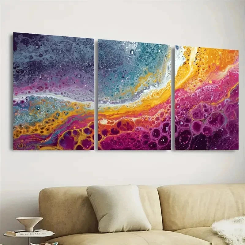 3pcs Colorful Trippy Abstract Wall Art Set Canvas Framed 50x70cm - High Quality Print 100% Australian Made Wall Canvas Ready to Hang - Bella Home Decor