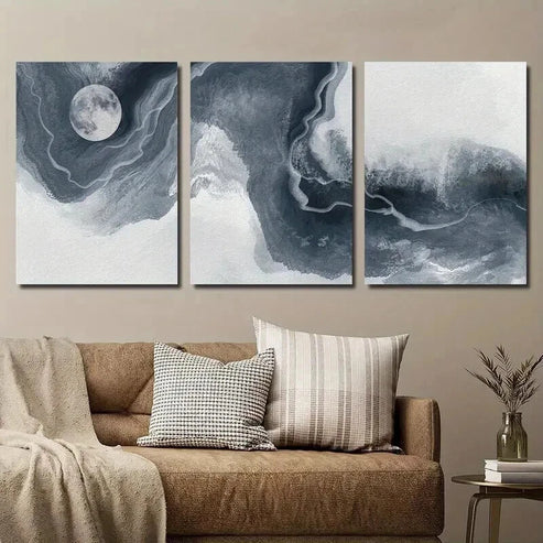 3pcs Abstract Watercolor Moon Style Wall Art Canvas Unframed - High Quality Print 100% Australian Made Wall Canvas - Bella Home Decor