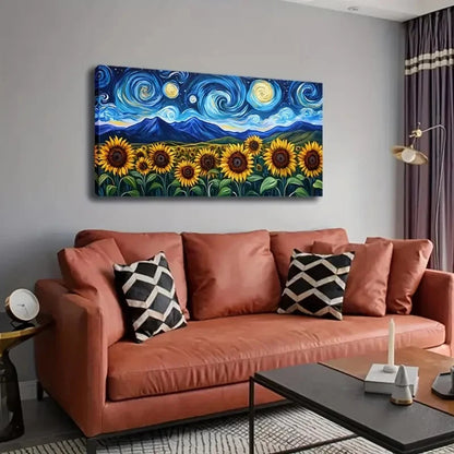 Beautiful Starry Sky Sunflowers Wall Art Canvas Office Home Room Framed 120x60cm - Bella Home Decor