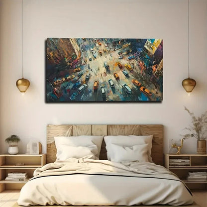 Vibrant Urban Street Scene Wall Art Canvas Office Home Room Framed 120x60cm