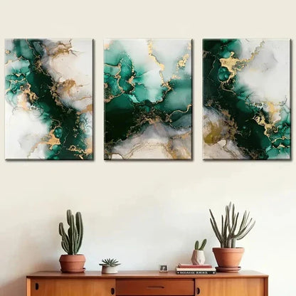 3pcs Modern Emerald Green & Gold Abstract Perfect Wall Art Canvas Unframed – High Quality Print 100% Australian Made Wall Canvas