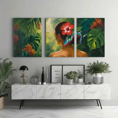 3pcs Tropical Woman Hair & Jewelry Wall Art Canvas Unframed - High Quality Print 100% Australian Made Wall Canvas