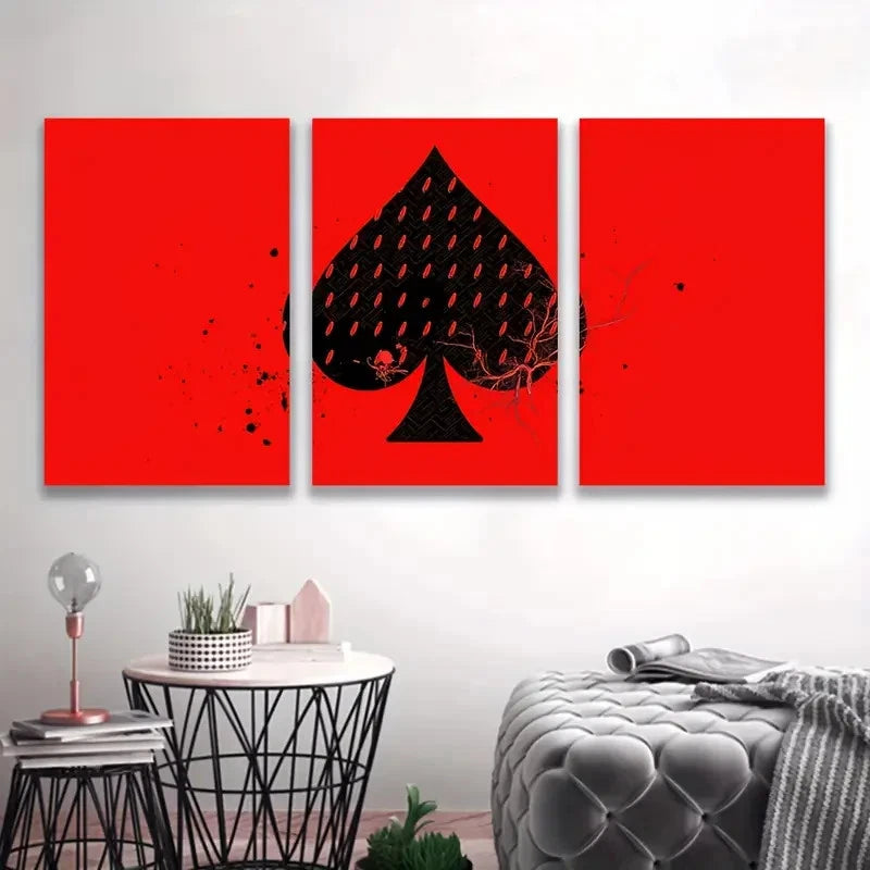 3pcs Ace of Spades Red Painting Wall Art Set Canvas Framed 40x60cm - High Quality Print 100% Australian Made Wall Canvas Ready to Hang - Bella Home Decor
