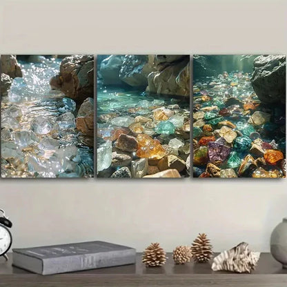 3pcs Water Gem Portrait Orientation  Wall Art Set Canvas Unframed - High Quality Print 100% Australian Made Wall Canvas - Bella Home Decor