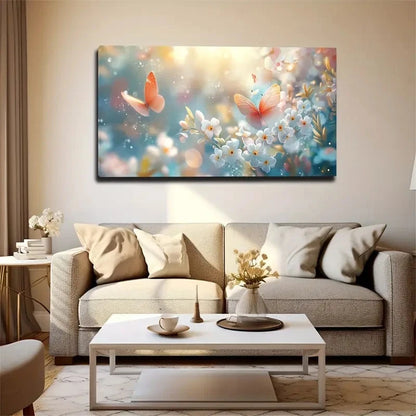 Orange Butterfly White Flower Wall Art Canvas Office Home Room Framed 120x60cm