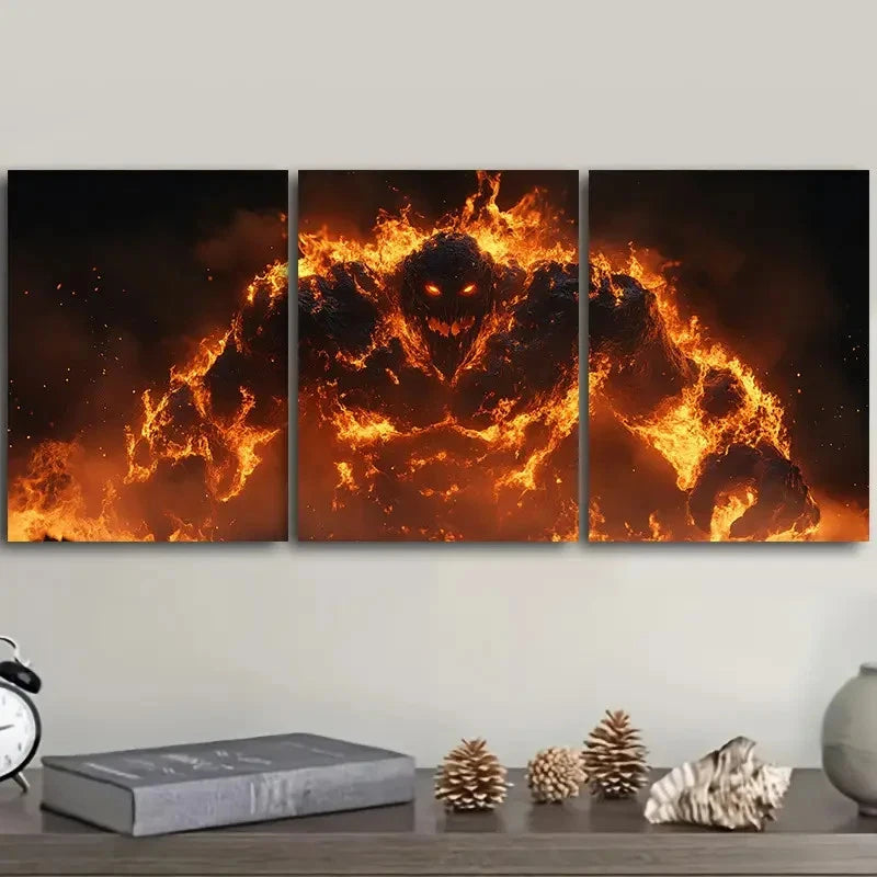 3pcs The Burning Flame Monster   Wall Art Set Canvas Framed 40x60cm - High Quality Print 100% Australian Made Wall Canvas Ready to Hang - Bella Home Decor
