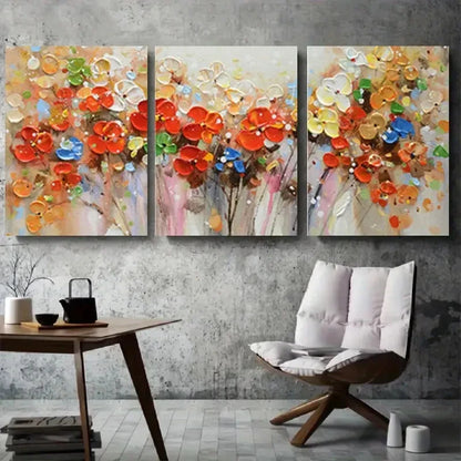 3pcs Vibrant Orange Blossom & Multicolor Flowers Wall Art Set Canvas Framed 60x90cm - High Quality Print 100% Australian Made Wall Canvas Ready to Hang