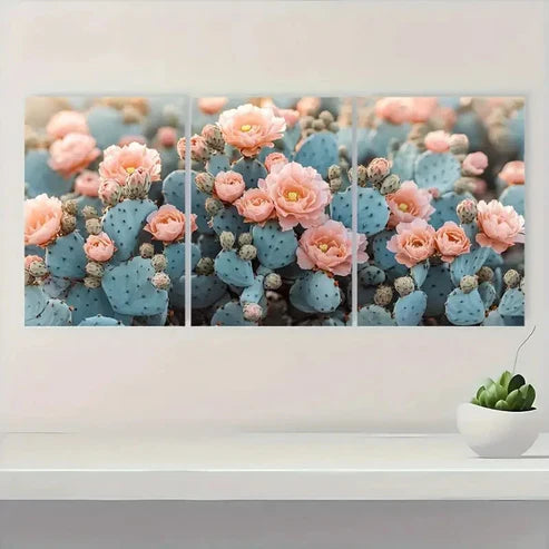 3pcs Cactus Floral Botanical Wall Art Set Canvas Framed 40x60cm - High Quality Print 100% Australian Made Wall Canvas Ready to Hang - Bella Home Decor