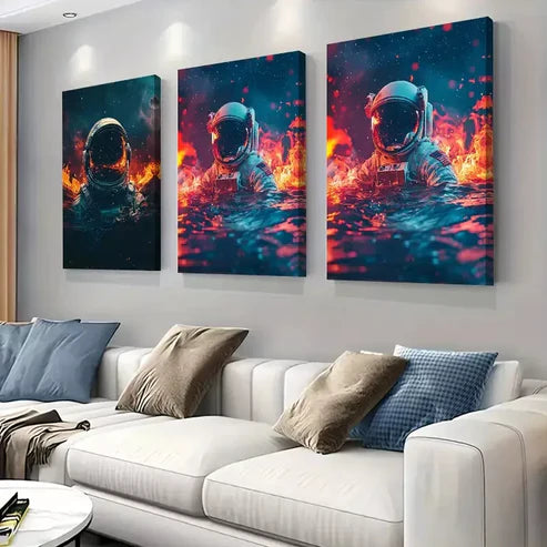 3 PCS Astronaut In Cosmic Elements Wall Art Set Canvas Unframed - High Quality Print 100% Australian Made Wall Canvas