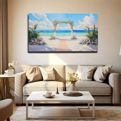 The Wedding Arch By The Seaside Wall Art Canvas Office Home Room Framed 120x60cm