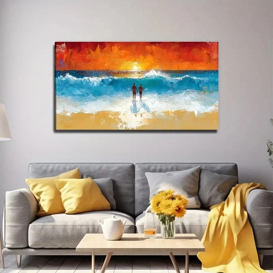 Wave Beach Sunrise Decorative Wall Art Canvas Office Home Room Framed 120x60cm